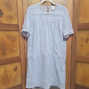Sundance Lucille Gray Lace Eyelet Shift Dress